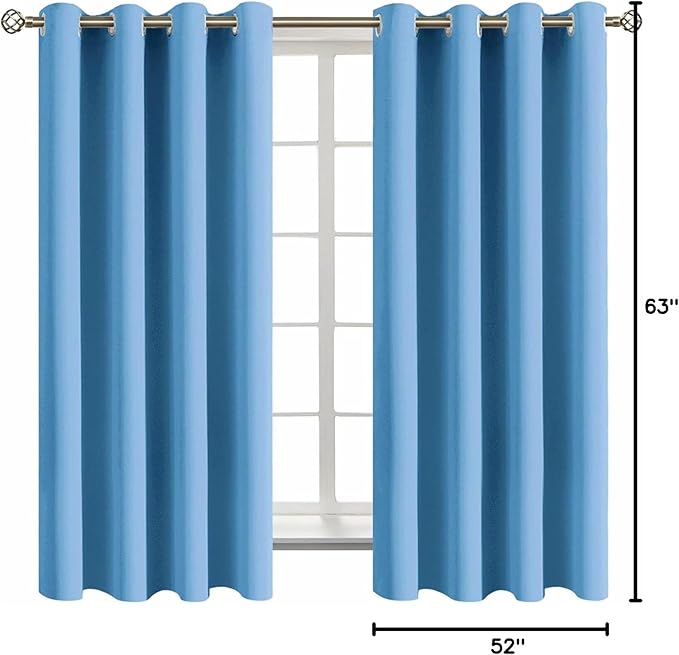 BGment Room Darkening Curtains 63 Inches Long - Grommet Thermal Insulated Drapes Window Treatment Curtains for Bedroom, 2 Panels, 52 x 63 Inch, Sky Blue