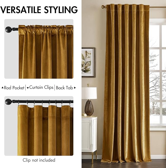 MIULEE Velvet Curtains 72 Inch Wide - Extra Wide Luxury Room Darkening Curtains for Sliding Door Bedroom Living Room Thermal Insulated Soft Window Drapes Back Tab, Gold, W 72 x L 84 inch 2 Panels