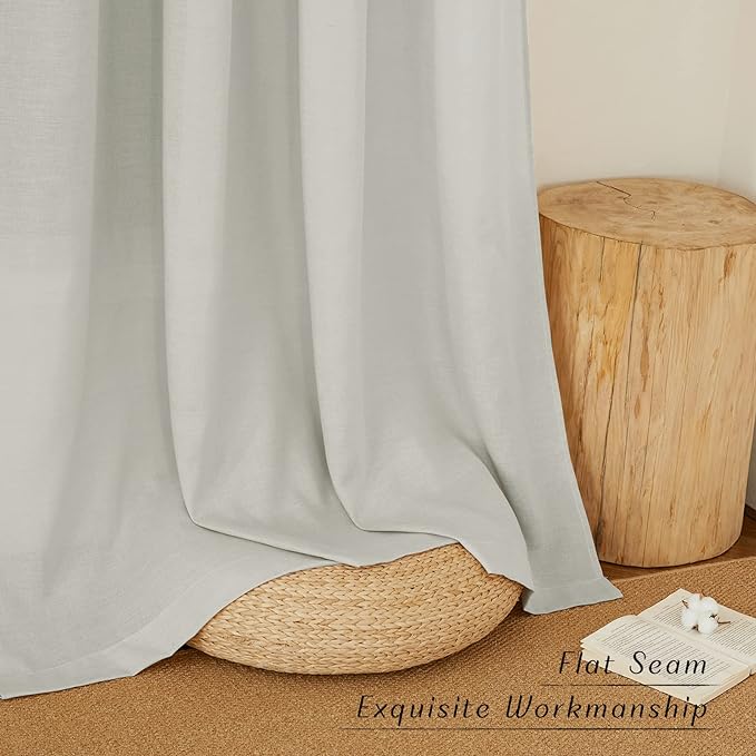 NICETOWN Linen Flax Semi Sheer Curtains 92" Length, Grommet Window Treatments Privacy Added with Light Penetration Vertical Drapes for Loft/Home Office, Gray, W55 x L92, 2 Panels