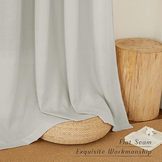 NICETOWN Linen Curtains for Windows 90 inch Long, Grommet Semi Sheer Vertical Drapes Privacy Added with Light Filtering for Doorway/Living Room, Gray, W42 x L90, 2 Pieces