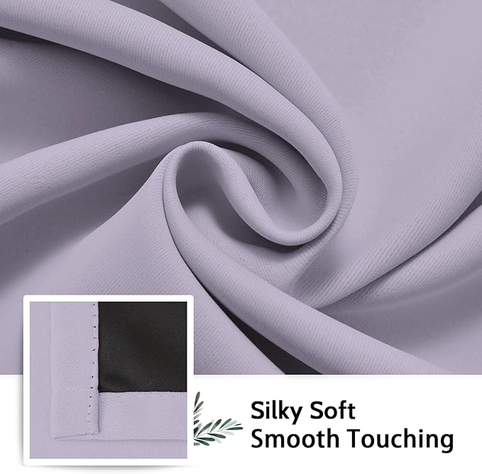 SimpleHome 100% Blackout Curtains for Bedroom,Thermal Insulated Lilac Grommet Window Drapes Room Darkening Curtains for Living Room with Black Back,42 x 45 Inch,2 Panels