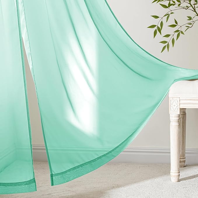 MIULEE Aqua Sheer Curtains 90 Inches Long, 4 Panels Set, Light Filtering Rod Pocket Voile Drapes for Living Room and Bedroom, Airy Soft Fabric Window Treatments, 42 x 90 Inches