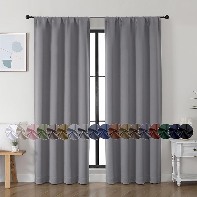 Simplebrand Ava Light Grey Blackout Curtains for Bedroom, 72 Inch Length, 2 Panels, Privacy Thermal Insulated Rod Pocket Curtains for Patio, French Door, W40 x L72 Inch