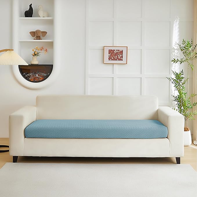 Couch Cushion Covers for Sofa Couch Covers Wear-Resistant Universal Sofa Cover Washable Stretch for Sectional Slipcovers (Texture-Sea Blue,Large Triple Seat Cover)