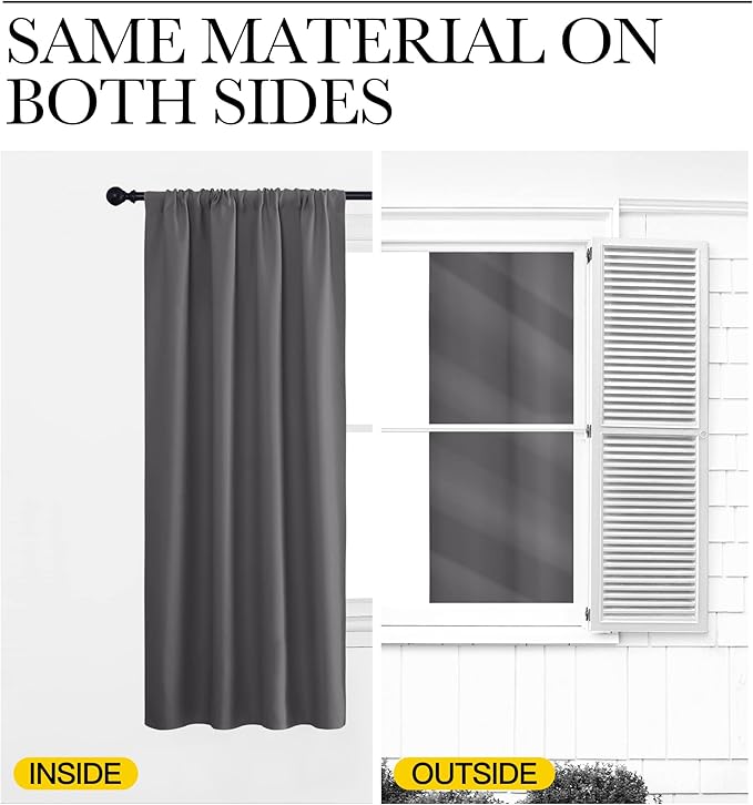 NICETOWN Short Curtains, Grey Window Curtains for Bedroom, Home Decoration Thermal Insulated Rod Pocket Blackout Blinds & Drapes for Small Windows (Gray, 2 Panels, W42 x L36 -Inch)