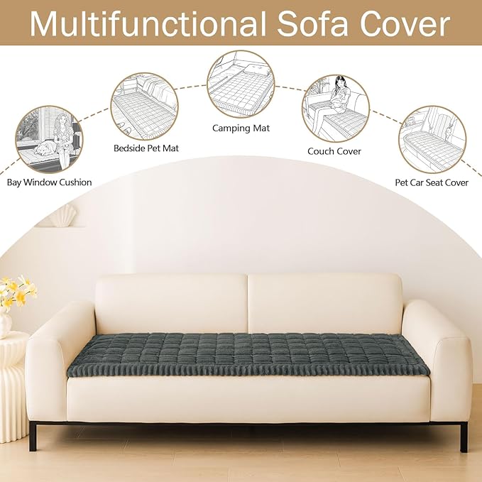 hyha Couch Covers for Dogs Washable, Non Slip Plush Dog Sofa Protectors, Fuzzy Pet Couch Covers for 3 Cushion Sofa Pet Friendly (Dark Grey, 27.6" x 27.6")