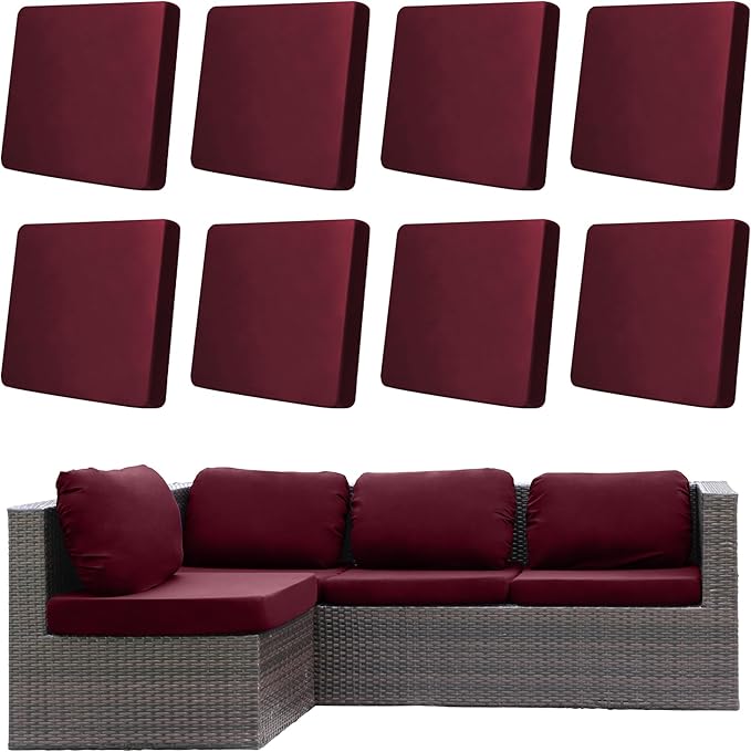 8Pcs Outdoor Cushion Covers, Patio Cushion Covers,Stretch Elastic Slipcovers, Replacement Washable & Reusable Furniture Protector for Patio Couch (Claret,Cover Only)