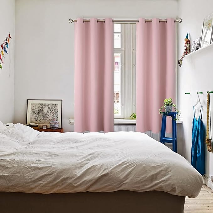BGment Room Darkening Curtains 72 Inches Long - Grommet Thermal Insulated Drapes Window Treatment Curtains for Bedroom, 2 Panels, 42 x 72 Inch, Baby Pink