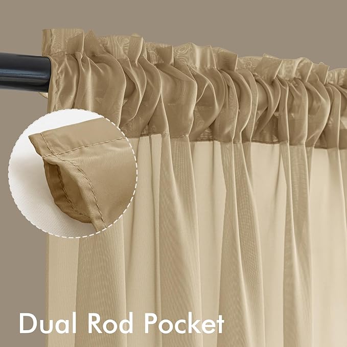 MIULEE Beige Sheer Curtains 72 Inches Long, 4 Panels Set, Rod Pocket Voile Drapes Light Filtering and Semi Transparent, Elegant Window Treatments for Bedroom Living Room,42 x 72 Inches