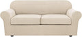 H.VERSAILTEX 3 Piece Stretch Sofa Covers for 2 Cushion Sofa Couch Covers for Living Room Sofa Slipcovers (Base Cover Plus 2 Seat Cushion Covers) Thicker Jacquard Fabric(Large Sofa, Natural)