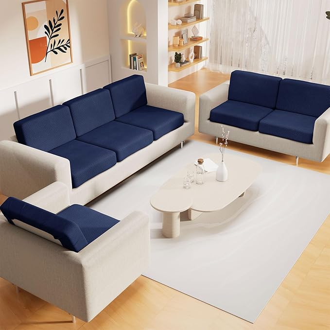 hyha Waterproof Couch Cushion Covers for Pets, Non Slip Sofa Seat Cover for Dogs Washable, Soft Thick Stretch Jacquard Fabric, Sofa Slipcovers with Elastic Bottom (1 Piece for Medium, Navy)