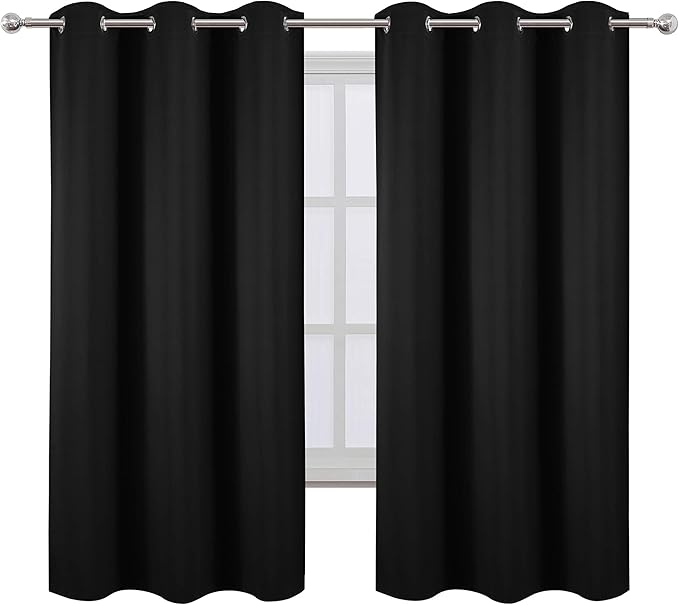 LEMOMO Black Blackout Curtains 40 x 63 Inch Length/Set of 2 Curtain Panels/Thermal Insulated Room Darkening Blackout Curtains for Bedroom