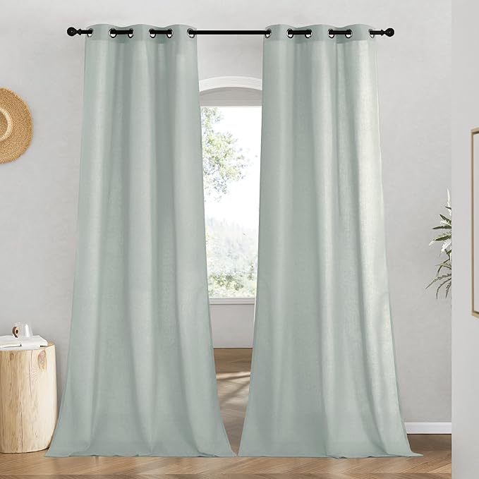 NICETOWN Linen Sage Green Window Curtains 84 inches Long, Grommet Thick Linen Blend Window Treatments Privacy Assured with Light Filtering for Bedroom/Living Room, W42 x L84