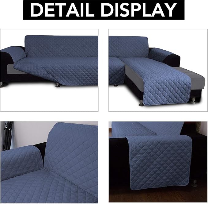 Easy-Going Slipcover for L-Shape & Sectional Couches - Reversible Chaise Lounge Cover - Dog & Cat-Proof Furniture Protector (Large, Dark Blue)