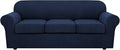 H.VERSAILTEX 4 Piece Stretch Sofa Covers for 3 Cushion Couch Covers for Living Room Furniture Slipcovers (Base Cover Plus 3 Seat Cushion Covers) Upgraded Thicker Jacquard Fabric (Sofa, Navy)