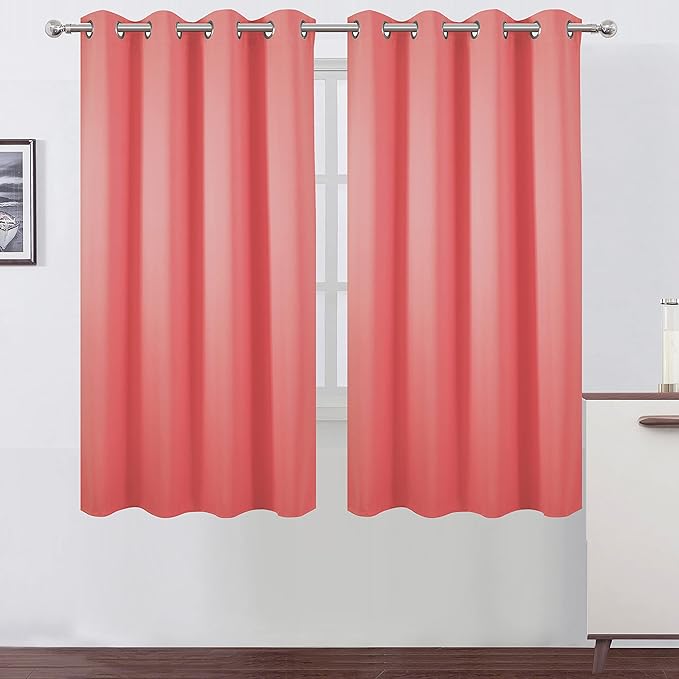 LEMOMO Coral Blackout Curtains 52 x 63 Inch Length/Set of 2 Curtain Panels/Thermal Insulated Room Darkening Blackout Curtains for Bedroom