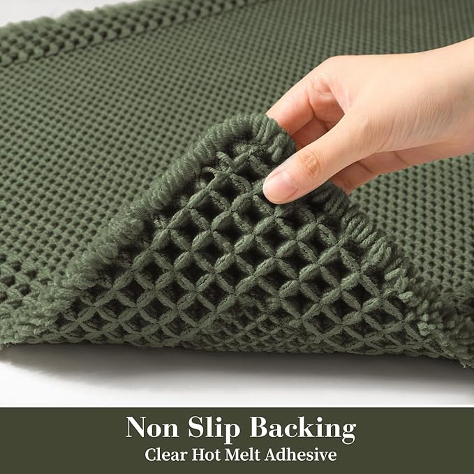 RESARE Christmas Waffle Bath Mat for Bathroom, Super Absorbent Bathroom Rugs Non Slip Machine Washable, Ultra Soft Quick Dry Boho Bath Rugs with Tassels for Floor, Bordered Design, 18"x30" Green