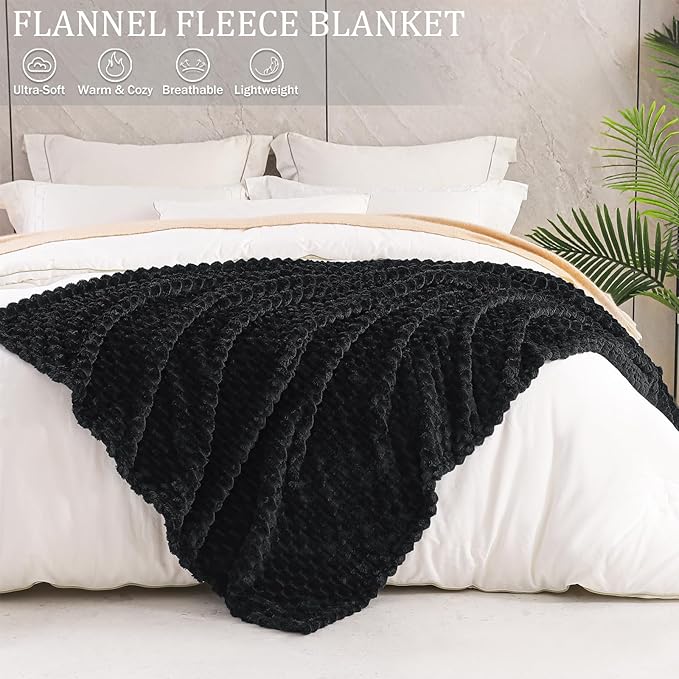 Exclusivo Mezcla Fleece Queen Blanket for Bed, Extra Large Fuzzy Black Bed Blankets, Soft Cozy Plush Sofa Throws for All Seasons, 90x90 Inches