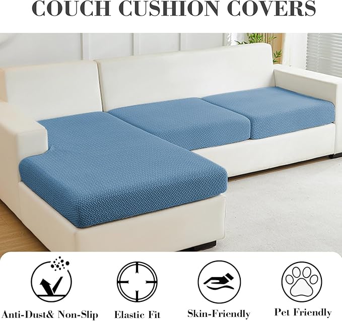 Sofa Covers Couch Covers for Sofa Pet Friendly Couch Cushion Covers Universal Sofa Covers Washable Stretch Slipcovers for Sectional Sofa (Texture Blue, 2 Seats + Chaise Cover)