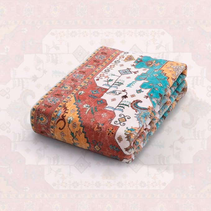 SERISSA Boho Area Rug 5x7 Orange, Washable Large Rugs for Living Room, Ultra Soft Non-Slip Bedroom Rug Print Distressed Vintage Tribal Farmhouse Carpet Rug for Dining Room Dorm Office Home Decor