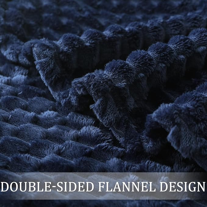 Exclusivo Mezcla Fleece Throw Blanket for Couch, Extra Large Fuzzy Navy Blue Bed Blankets, Soft Cozy Plush Sofa Throws for All Seasons, 50x70 Inches
