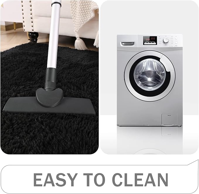Amearea Shag Fluffy Small Rug, 2x4 Feet Throw Rugs for Bedroom Girls Living Room, Extra Soft and Fuzzy Shaggy Carpet, Non Slip, Solid Color Nursery Home Floor Decor Carpets, Black