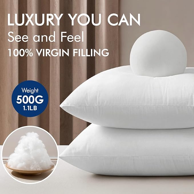MIULEE 20x20 Pillow Inserts with Cotton Cover,Set of 4 100% Virgin Microfiber Throw Pillows for Couch Sofa and Bed
