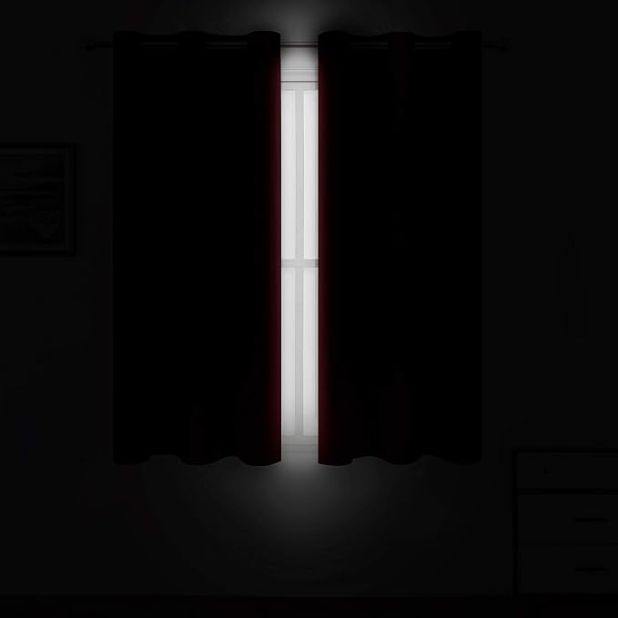 LEMOMO Red Blackout Curtains 66 x 63 Inch Length/Set of 2 Curtain Panels/Thermal Insulated Room Darkening Blackout Curtains for Bedroom