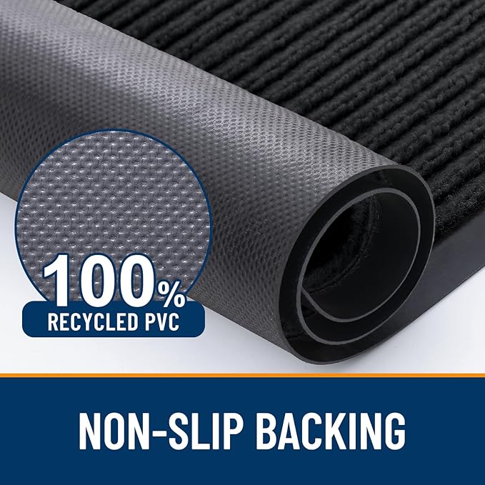 OLANLY Front Door Mat Indoor Outdoor Entrance, 2-Pack 29.5 x 17 Inch, Waterproof Heavy Duty Doormat, Fade Resistant, Low Profile, Easy Clean Patio Porch Welcome Floor Mats for Entry, Black