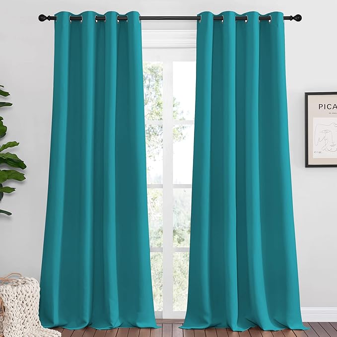 NICETOWN Room Darkening Curtains 90 inch Length 2 Panels, Thermal Insulated Grommet Blackout Curtains for Modern Casual Elegant Bedroom Kids Room Theme Decoration (Peacock Teal, 2 Pieces, W55)