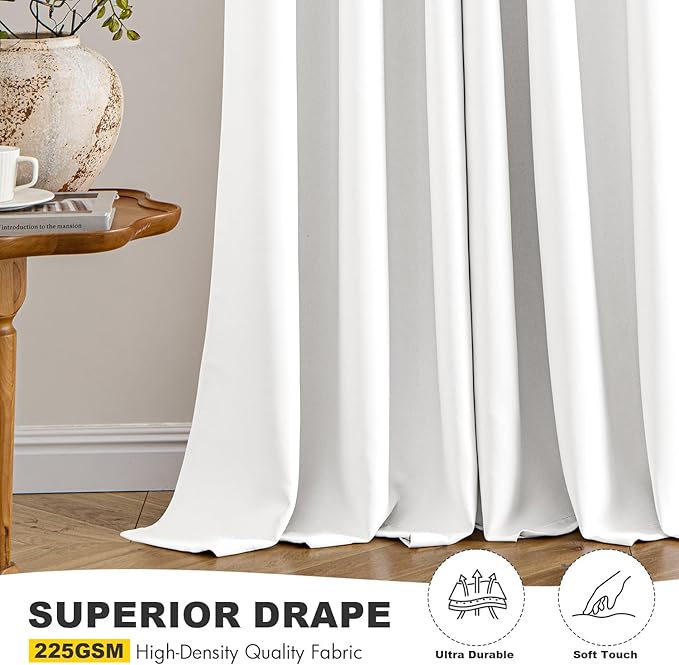 MIULEE Pure White Blackout Curtains for Bedroom Living Room 84 Inches Long 2 Panels, Thermal Insulated Room Darkening Drapes Solid Grommet Noise Reduction Light Blocking Window Treatments 50x84 Inch