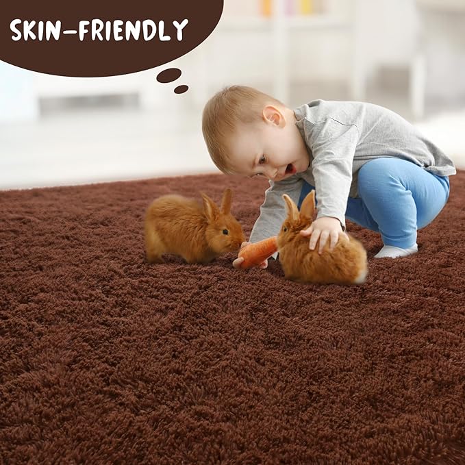 LOCHAS Ultra Soft Indoor Modern Area Rugs 10x14 Fluffy Living Room Carpets for Children Bedroom Home Decor Nursery Rug, Brown