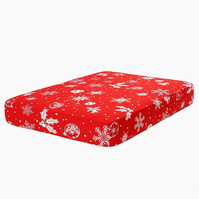 hyha Printed Couch Cushion Covers, Floral Sofa Covers Washable for 2 Cushion Couch, Stretch Pattern Outdoor Cushion Covers for Patio Furniture with Elastic Bottom(Medium, Snowflake Bell)