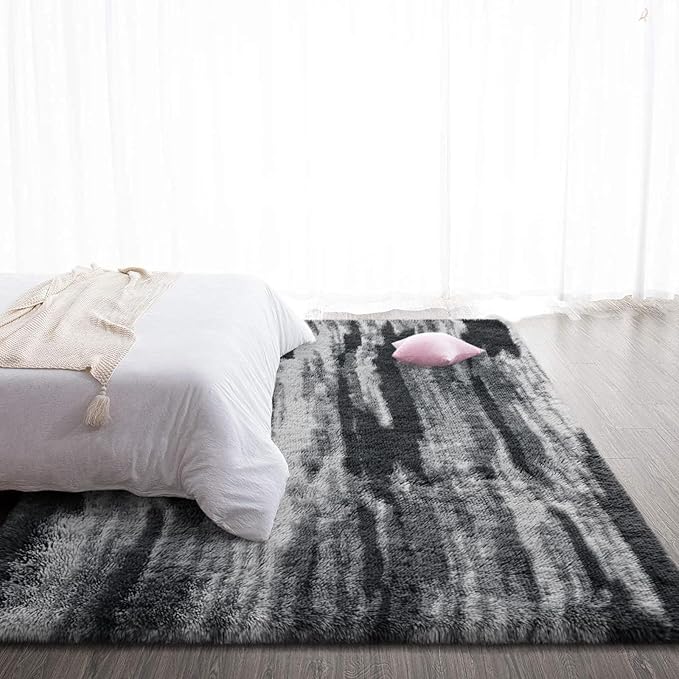 TWINNIS Super Soft Shaggy Rugs Fluffy Carpets, 5x8 Feet, Indoor Modern Plush Area Rugs for Living Room Bedroom Kids Room Nursery Home Decor, Upgrade Anti-Skid Rectangular Fuzzy Rug, Charcoal Grey