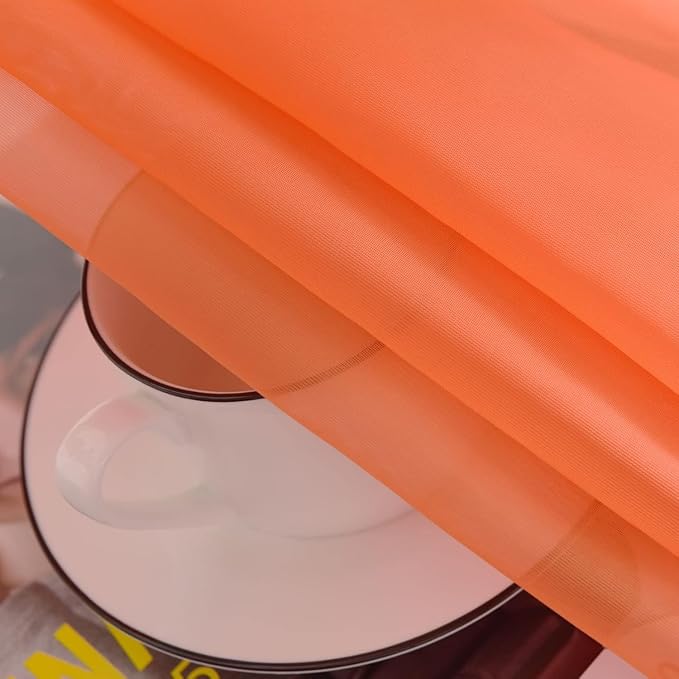 SpaceDresser Basic Rod Pocket Sheer Voile Window Curtain Panels Jaffa Orange 1 Pair 2 Panels 52 Width 90 Inch Long for Kitchen Bedroom Children Living Room Yard(Jaffa Orange,52 W x 90 L)