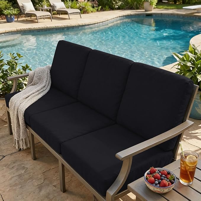 hyha Milk Silk Couch Cushion Covers, Soft Magic Sofa Covers Washable for 3 Cushion Couch, Stretch Sectional Outdoor Cushion Covers for Patio Furniture with Elastic Bottom(3 Packs, Black)