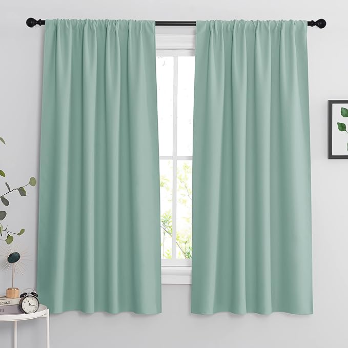 RYB HOME Blackout Curtains for Bedroom Living Room 63 inches Long, Thermal Insulated Privacy Rod Pocket Drapes for Nursery Office Home Theater, Width 42 by Length 63, Aqua, 2 Panels