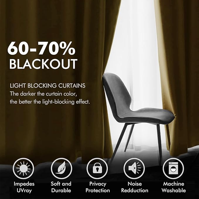 MIULEE 2 Panels Blackout Velvet Curtains Solid Soft Grommet Mustard Yellow Curtains Black Out Thermal Insulated Soundproof Room Darkening Drapes/Panels for Fall Living Room Bedroom 52 x 96 Inch Length