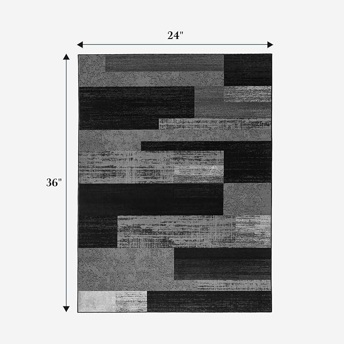 LIANLAM 2x3 Washable Entryway Rug,Non-Slip Indoor Door Mat with Vintage Checkered Pattern, Stain & Water Resistant Faux Wool Low Pile for Front Door,Hall,Kitchen,Bathroom - Easy Clean(2x3,Gray)