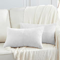 Fancy Homi 2 Packs White Lumbar Decorative Throw Pillow Covers 16x32 Inch for Living Room Couch Bed Sofa, Rustic Farmhouse Boho Home Decor, Soft Striped Corduroy Rectangle Accent Cushion Case 40x80 cm