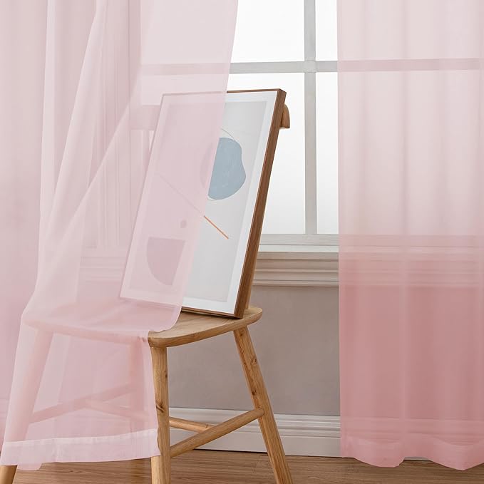 Simplebrand Blush Sheer Curtains 63 Inch Length 2 Panels, Rod Pocket Solid Color Window Sheer Curtain Panels, Elegant Curtains & Drapes for Living Room, Bedroom 2 Panels (42" W x 63" L)
