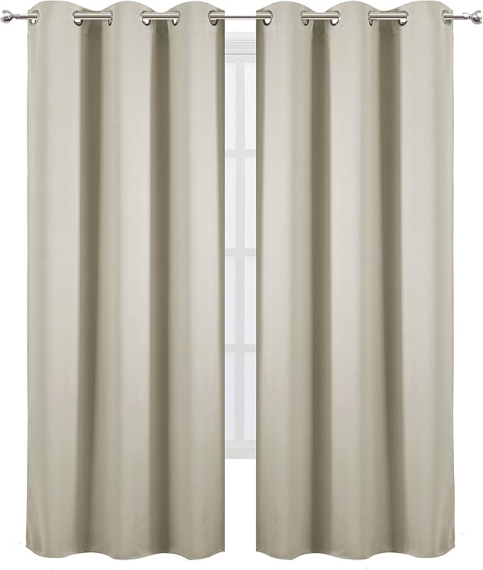 LEMOMO Light Beige Thermal Blackout Curtains/38 x 84 Inch/Set of 2 Panels Room Darkening Curtains for Bedroom