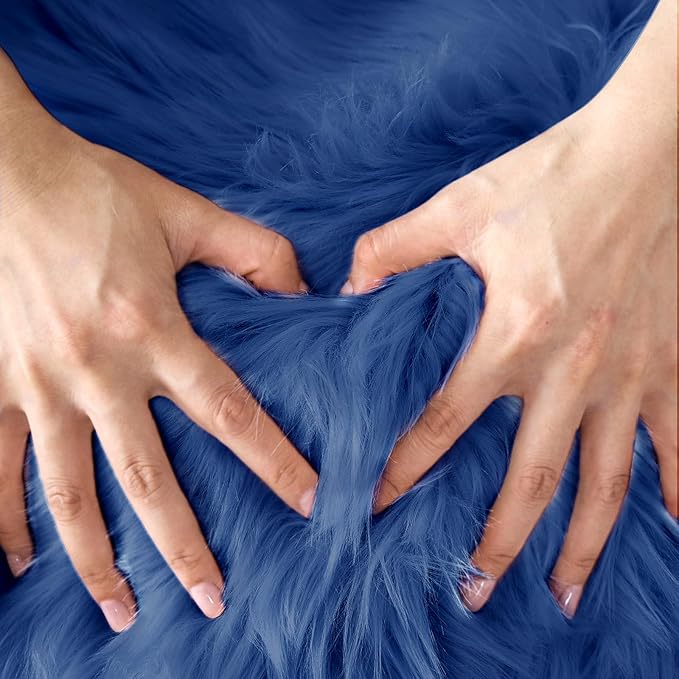 Ciicool Ultra Soft Faux Sheepskin Fur Rug Fluffy Chair Rug for Sofa Couch Seat Cushion.Shaggy Furry Small 2x4 Dark Blue Bedroom Fuzzy Carpet for Living Room Kid's Room Nursery Decor