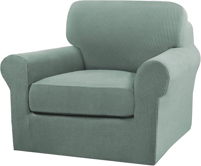 Turquoize 2 Piece Chair Covers Chair Slipcovers for Living Room Armchair Couch Cover Chair Sofa Cover with Individual Cushion Covers Furniture Cover for Chairs Feature Thick Fabric (Chair, Dark Cyan)