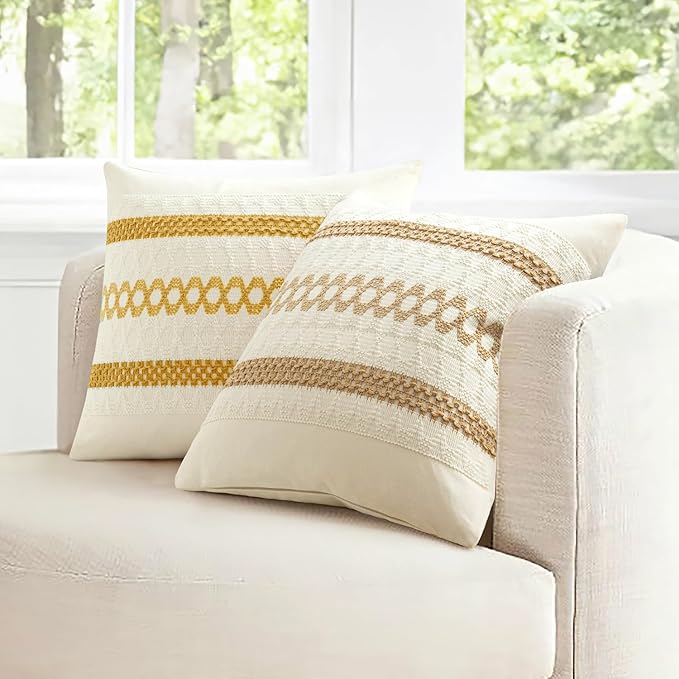 MIULEE Set of 2 Neutral Boho Decorative Pillow Covers 18x18 Inch Farmhouse Rustic Couch Throw Pillows Modern Spring Cotton Cushion Covers Retro Cute Macrame Woven Home Decor for Bed Sofa Chair