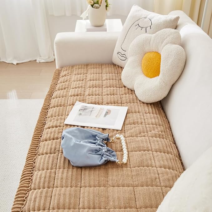 Couch Cover for Dogs Washable, Fuzzy Pet Couch Covers for 3 Cushion Sofa Pet Friendly, Non Slip Sofa Cover (Light Brown, 23.6" x 47"/60 x 120cm)