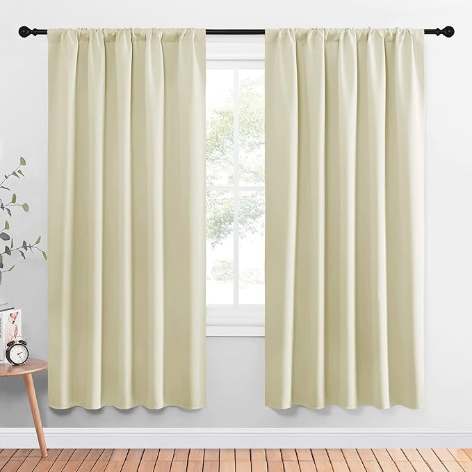 NICETOWN Living Room Curtains, Home Decorations Thermal Insulated Solid Rod Pocket Blackout Drapes for Cafe (Beige, One Pair, 52 x 72-inch)