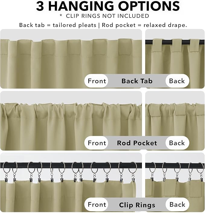 Deconovo Blackout Curtains, Thermal Insulated, W70 x L108 2 Panels, Back Tab, Machine Washable, Room-Darkening Drapes for Bedroom/Living Room Beige
