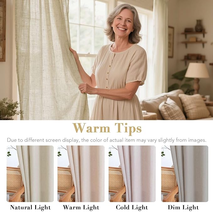 H.VERSAILTEX Living Room Linen Curtains - Semi Sheer, Nickel Grommet Energy Saving Light Filtering Window Treatments Panels for Bedroom, Castle Wall, 2 Panels, 52 x 108 Inch