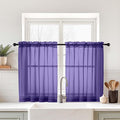 Purple Small Sheer Curtains Tier 24 Inches Length 2 Pieces, Light Filtering Cafe Curtains Sheers for Living Room Bathroom, Modern Window Treatments Dual Rod Pocket Panels, 2X42Wx24L Inches